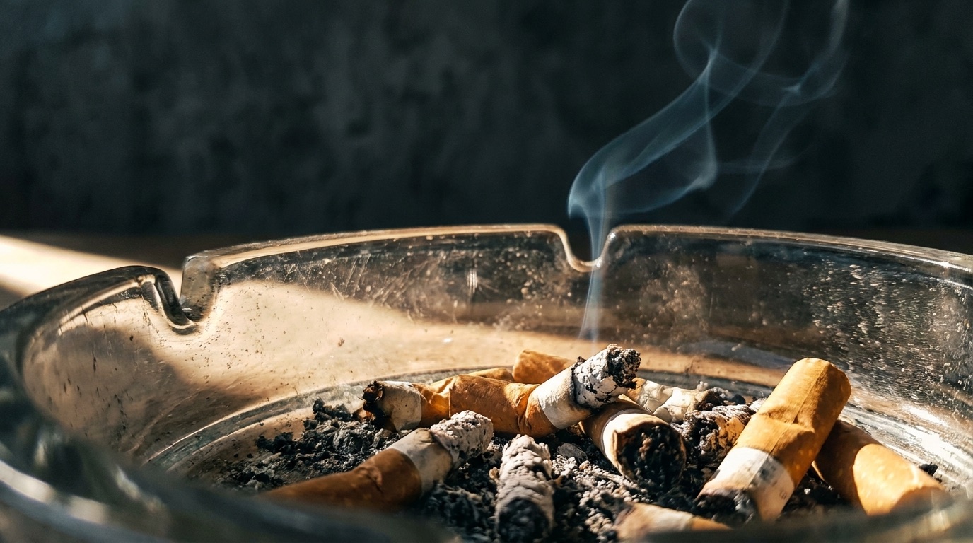 Crushed cigarettes in an ashtray — every cigarette is doing you damage